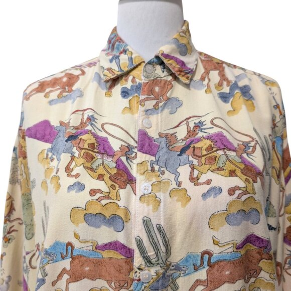 Vintage Paragraff Unisex Size L Cowboys Indians Novelty Button Up L/S Shirt Top - Picture 5 of 12